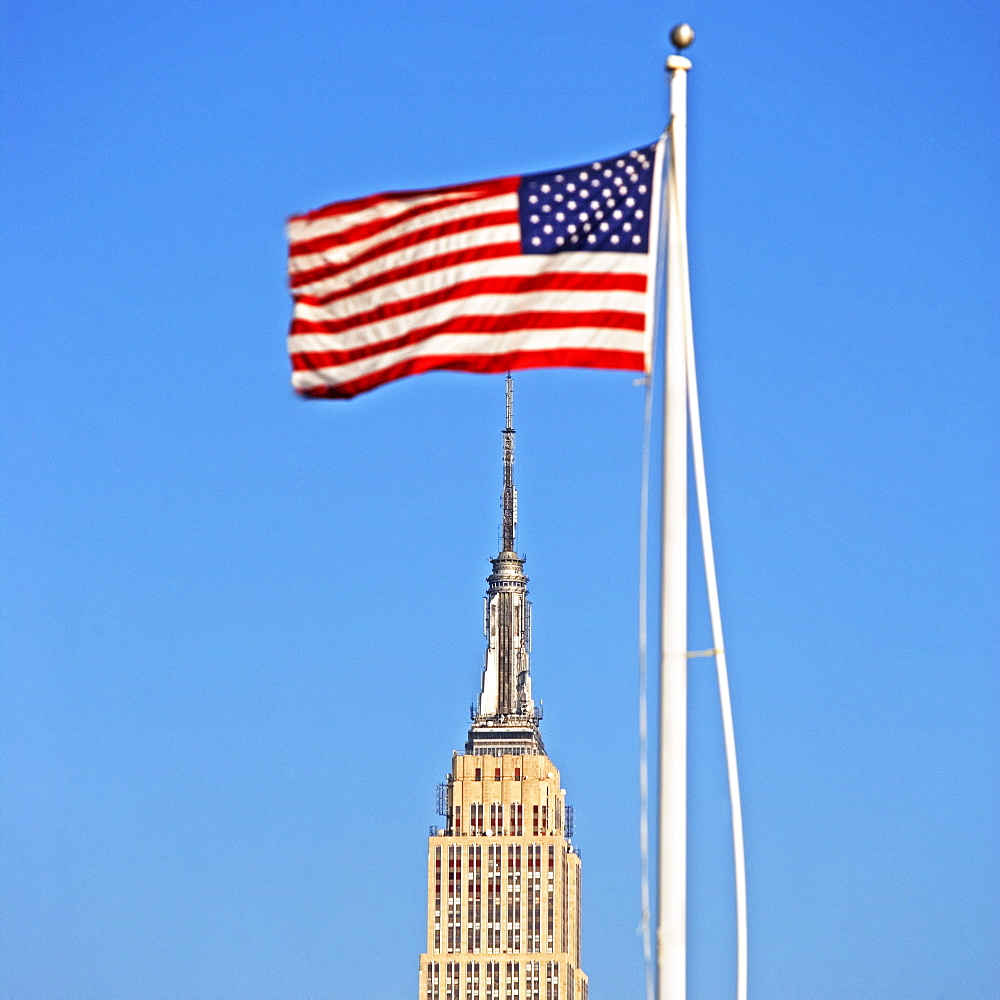 American flag over Empire State Building