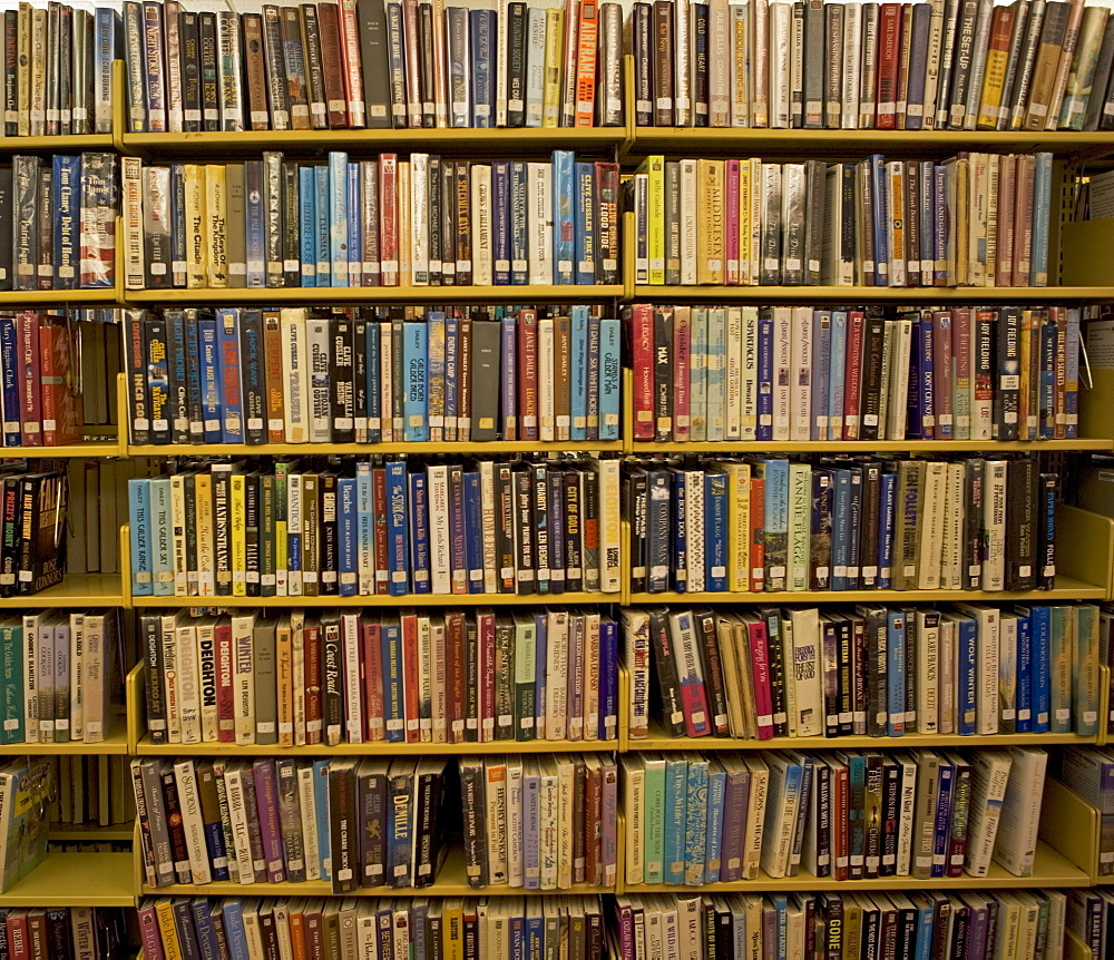 books on library shelves