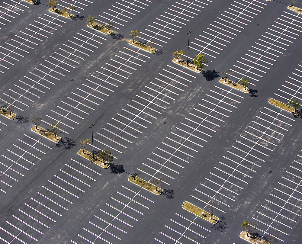 aerial view of parking lot, spaces