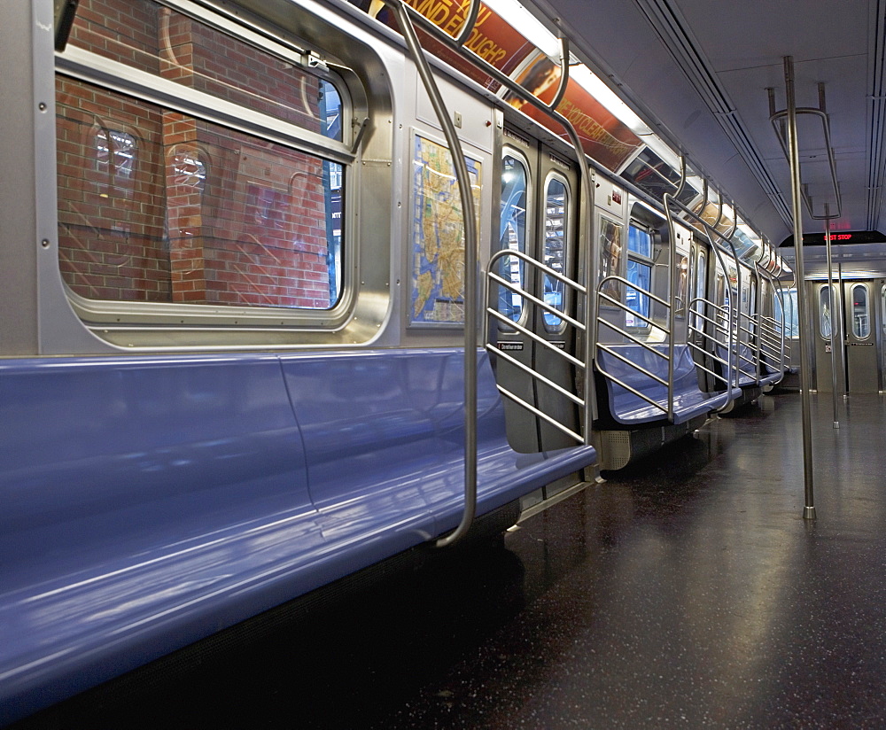 Interior of subway train, New York City, New York, United States