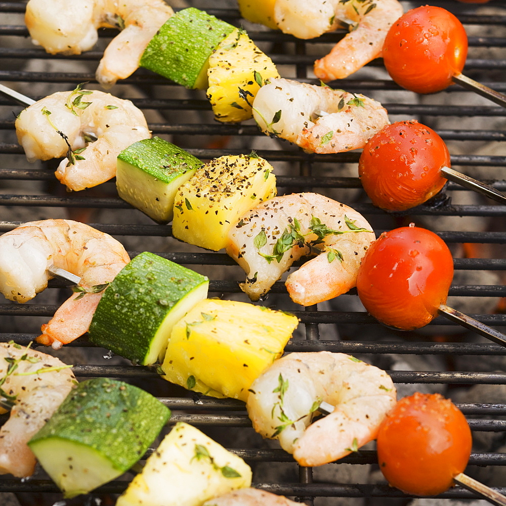 Shish kebab cooking on grill