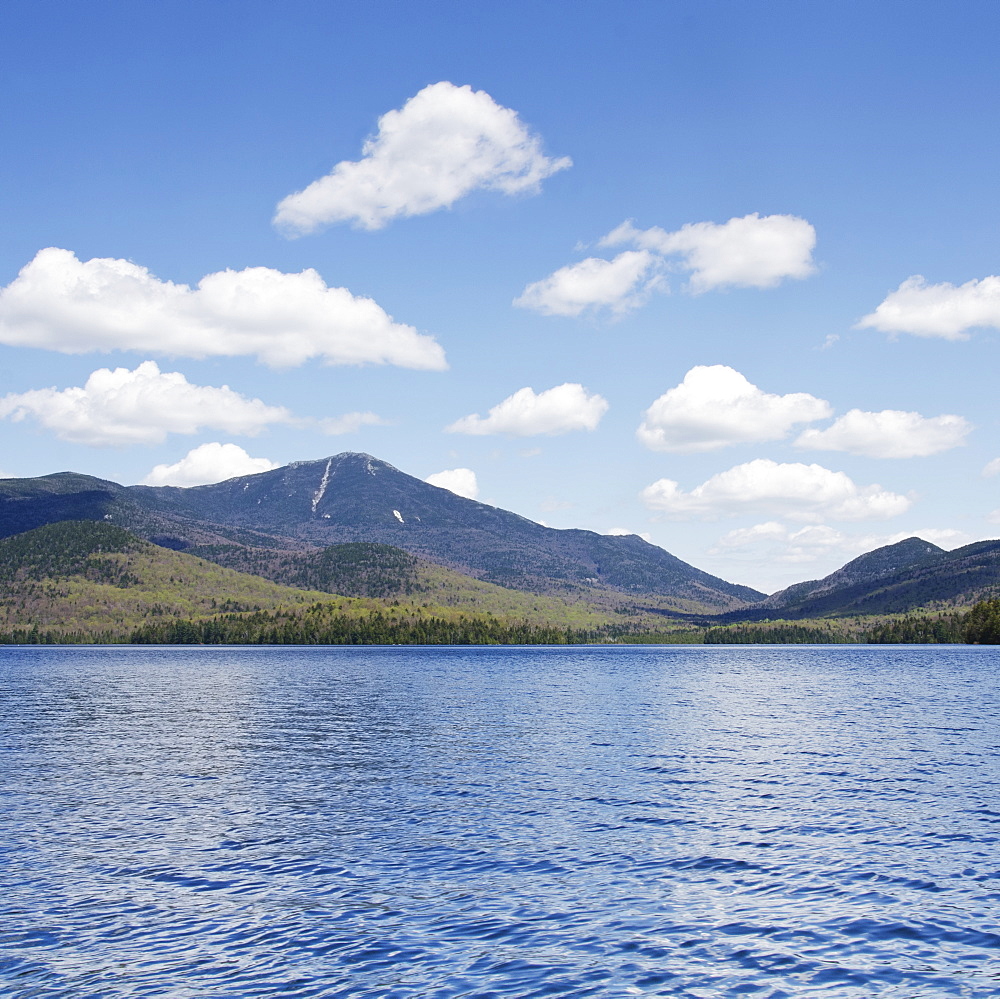 Scenic view of lake and mountain, Lake Placid, New York USA