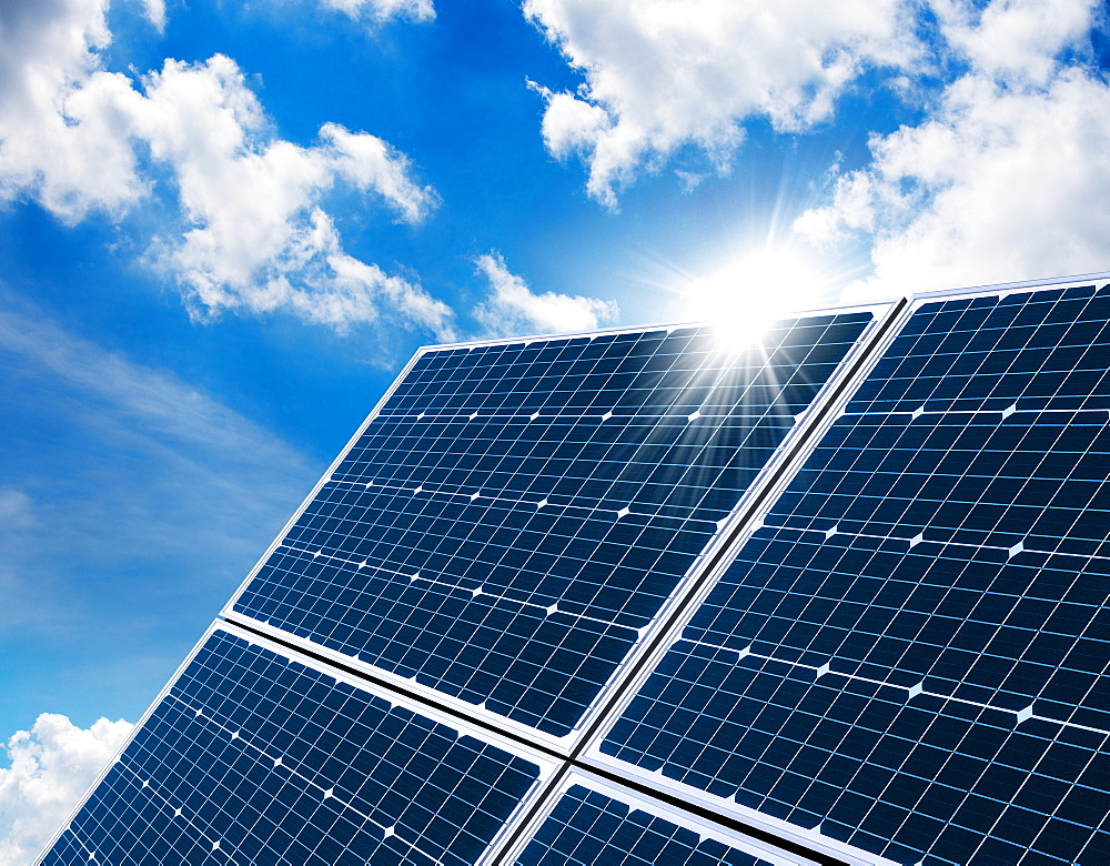 Sun reflecting in solar panel