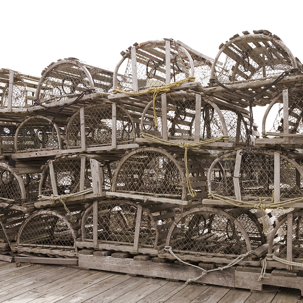 Lobster traps on dock in Maine