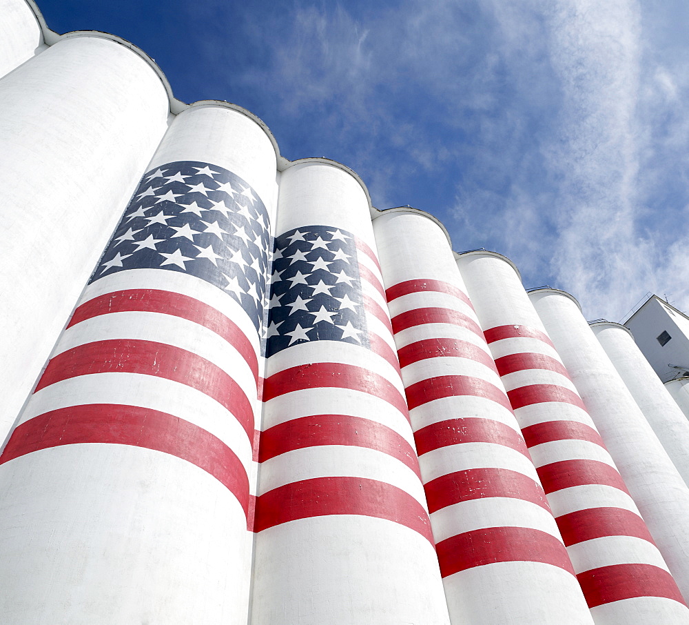 Silos painted with American flag