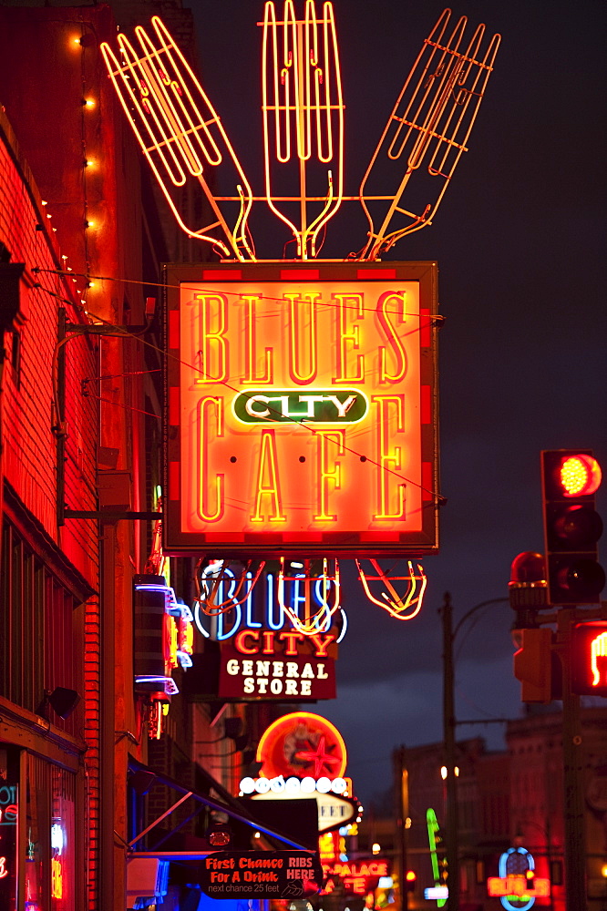 Illuminated bar signs on Beale Street in Memphis