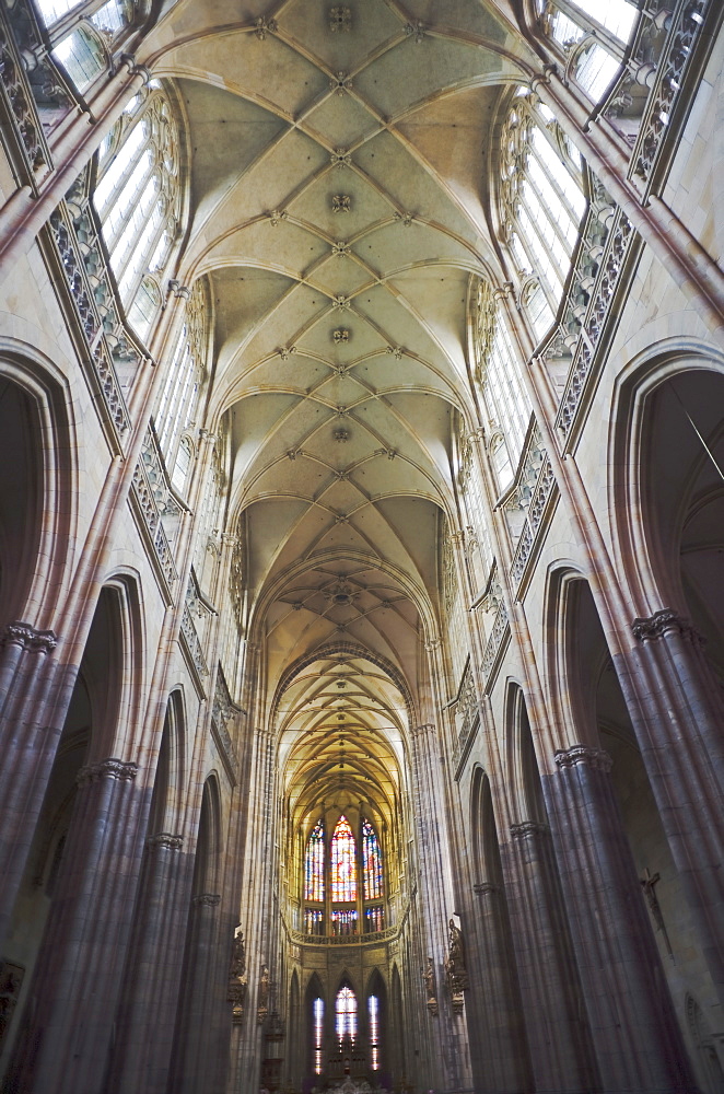 Vaulted gothic ceiling of Saint Vitus Cathedral in Prague