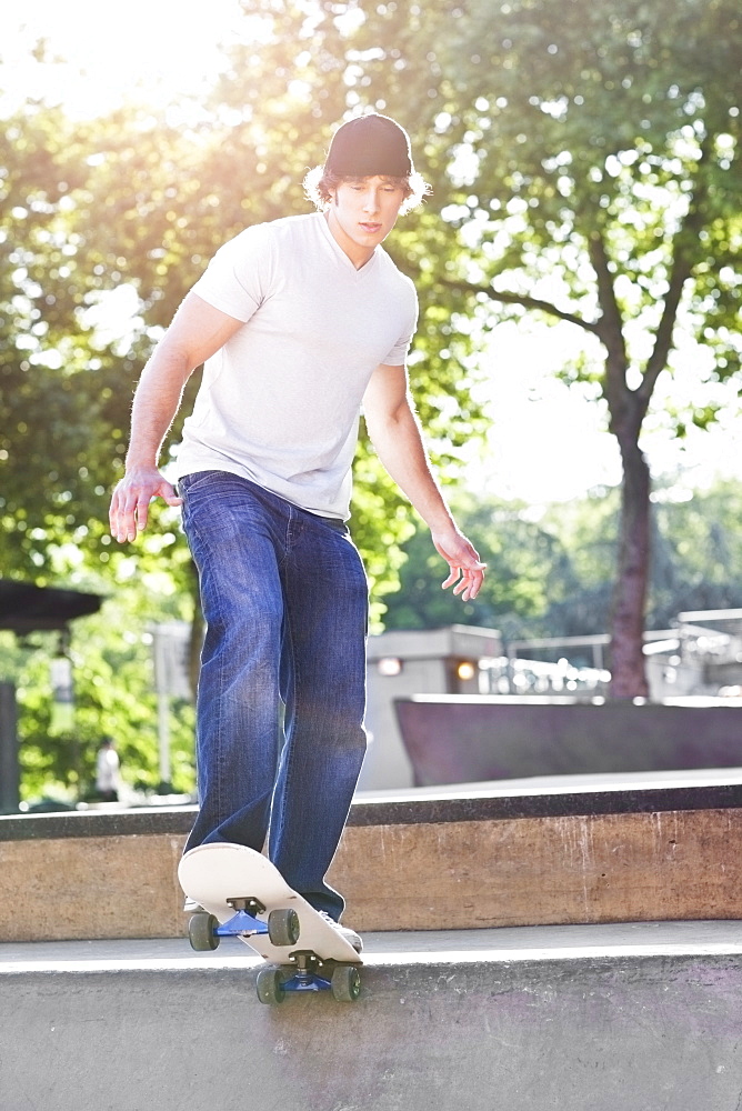 Young man skateboarding