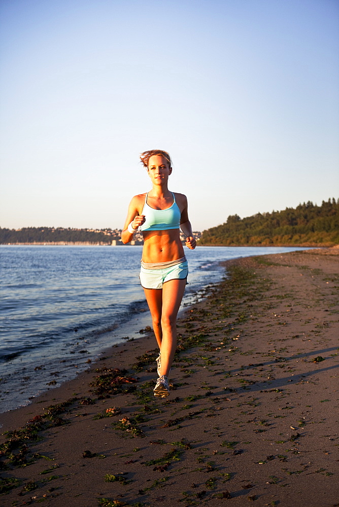 Woman running on the beach