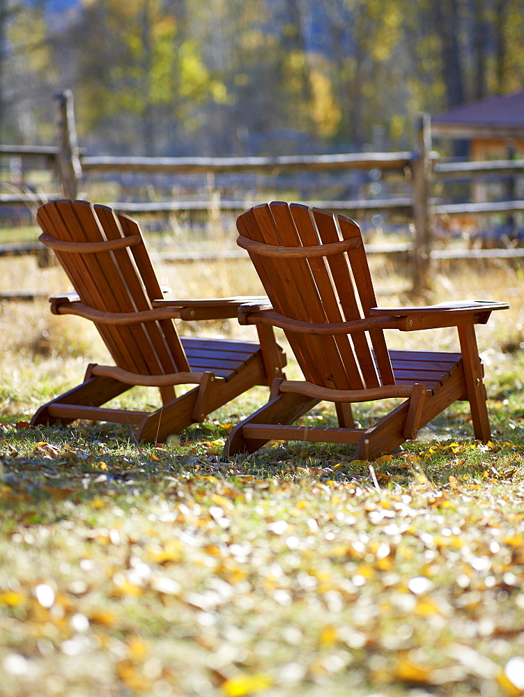 Adirondack chairs on lawn