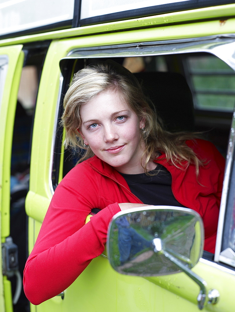 Young woman in truck