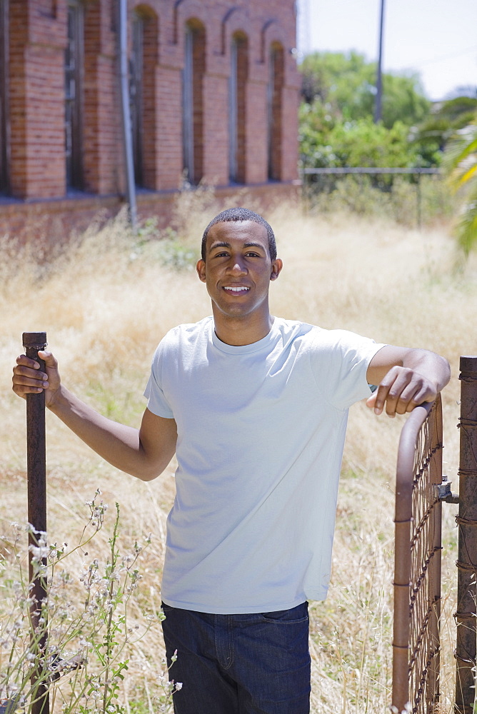 Young man at abandoned building