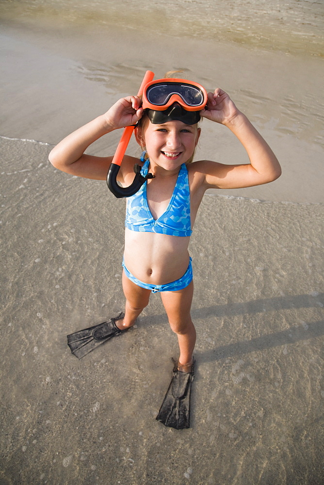 Girl wearing snorkeling gear, Florida, United States