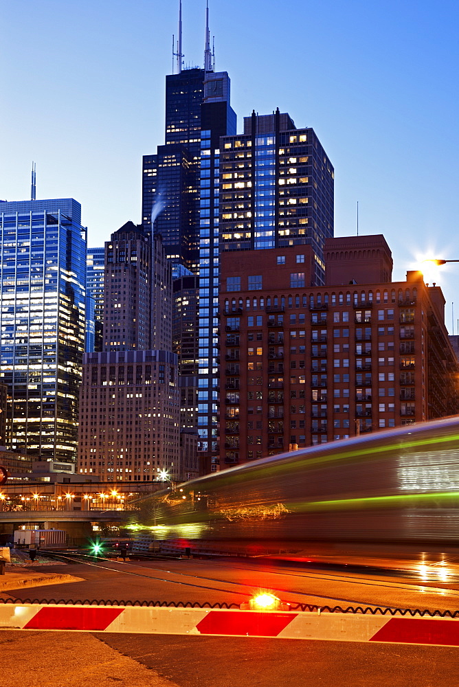 USA, Illinois, Chicago Skyscrapers at dusk