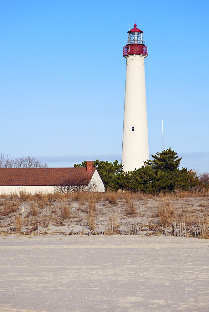 Lighthouse on beach, New Jersey