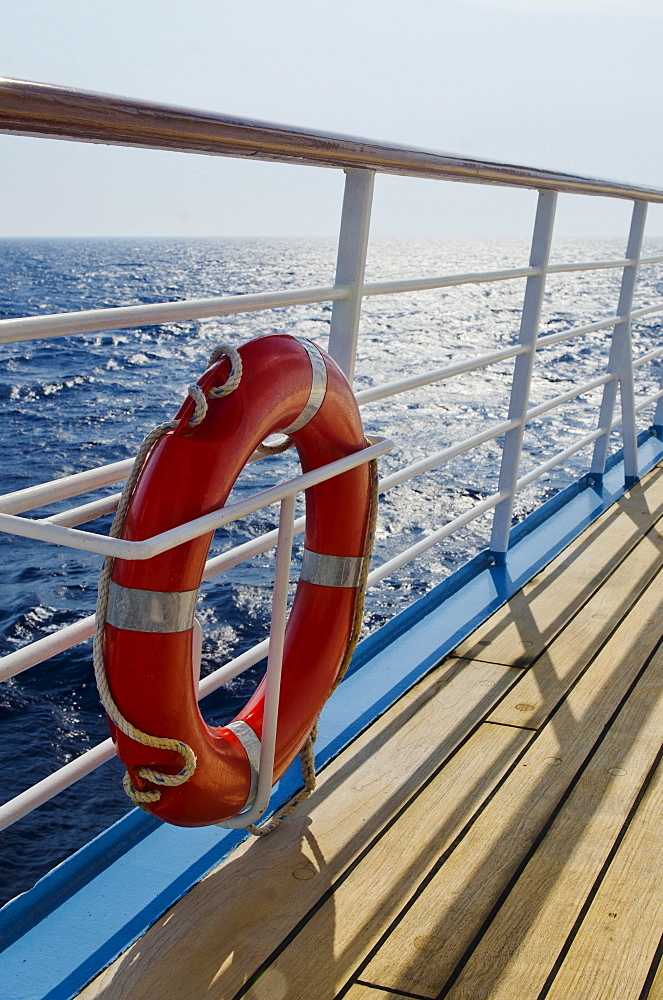 Life belt on ship at sea