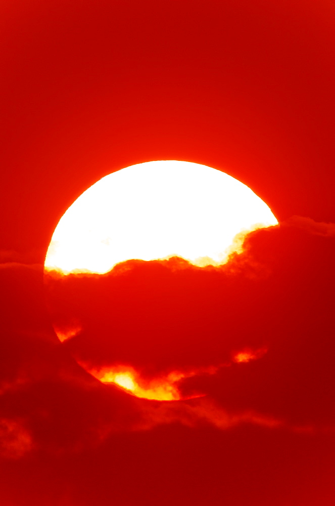 Close-up of large red sun