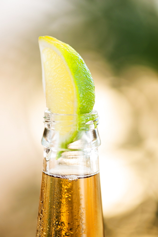 Beer bottle with lime wedge