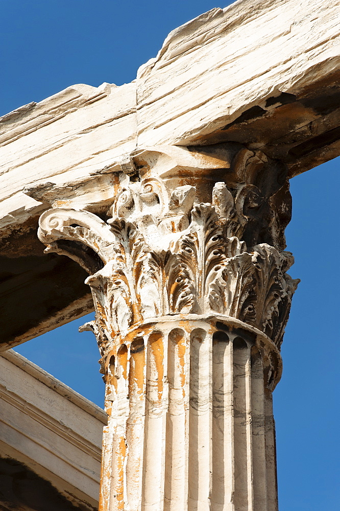 Greece, Athens, Corinthian column at Temple of Olympian Zeus