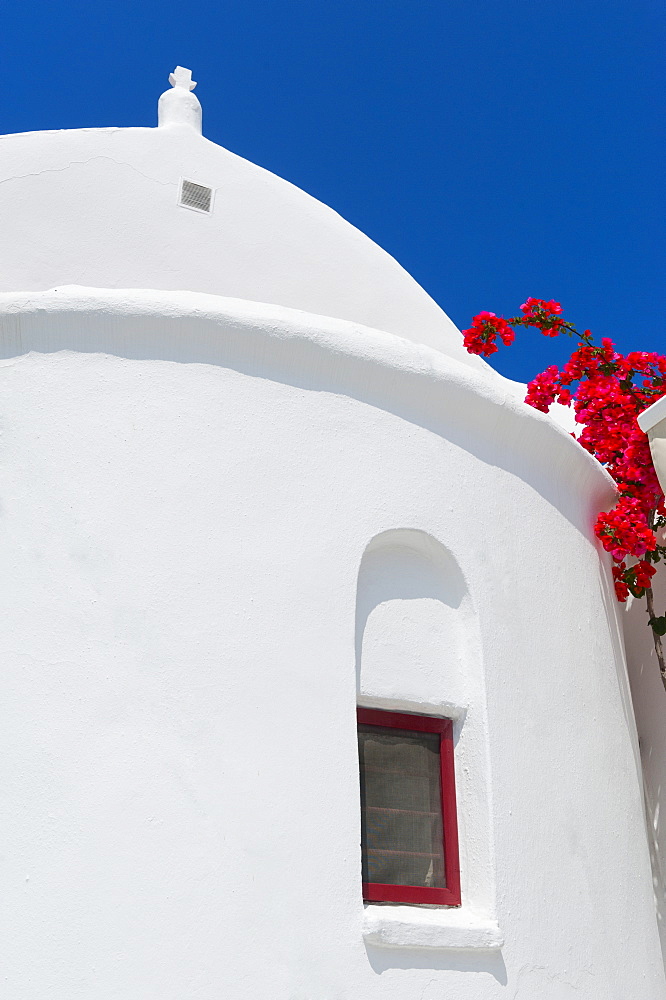 Greece, Cyclades Islands, Mykonos, Traditional building window