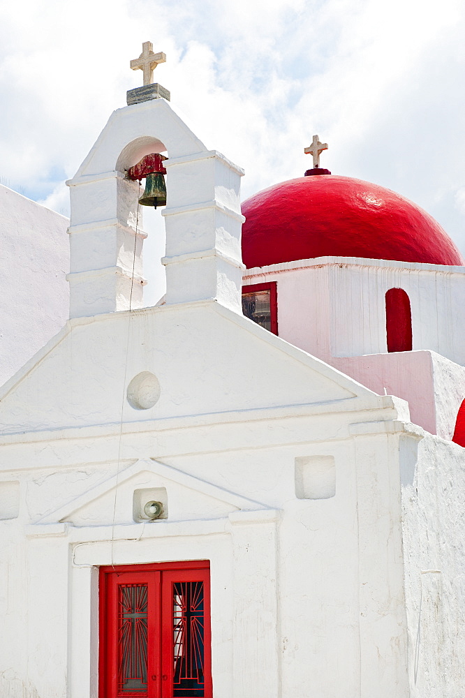 Greece, Cyclades Islands, Mykonos, Church with bell tower