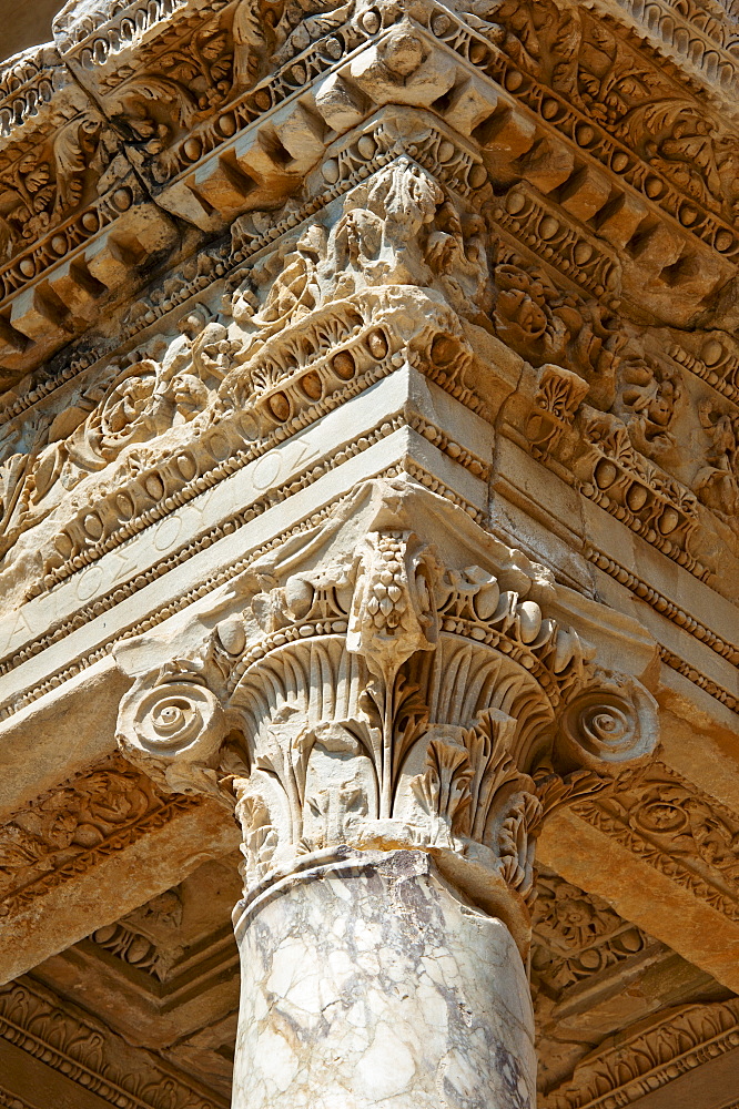 Turkey, Ephesus, Corinthian column on Library of Celsus