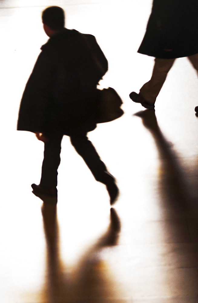 High angle view of man walking at Grand Central Station, USA, New York State, New York City