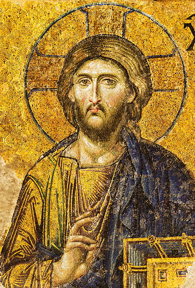 Turkey, Istanbul, Mosaic of Christ Pantocrator in Haghia Sophia Mosque 