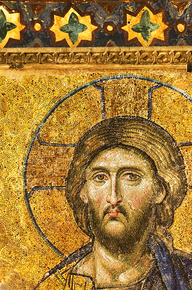 Turkey, Istanbul, Mosaic of Christ Pantocrator in Haghia Sophia Mosque 