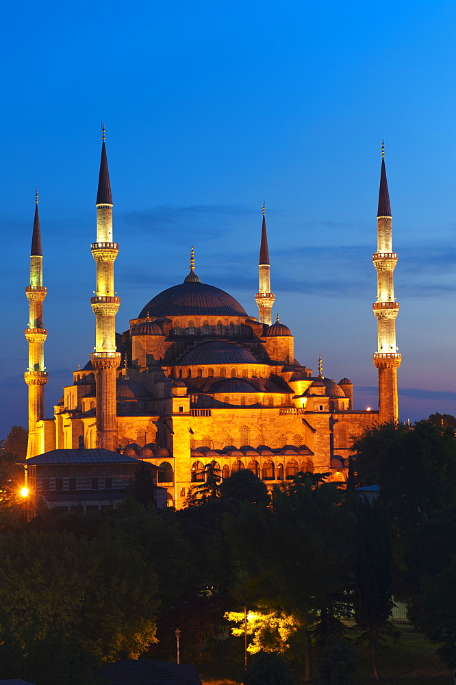 Turkey, Istanbul, Haghia Sophia illuminated at dusk