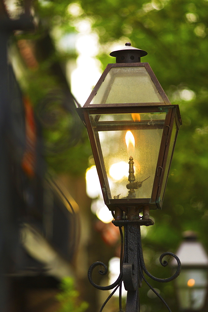 USA, South Carolina, Charleston, Close up of gas street lamp