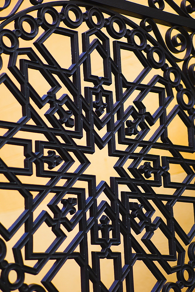 USA, South Carolina, Charleston, Close up of ornate detail of iron gate