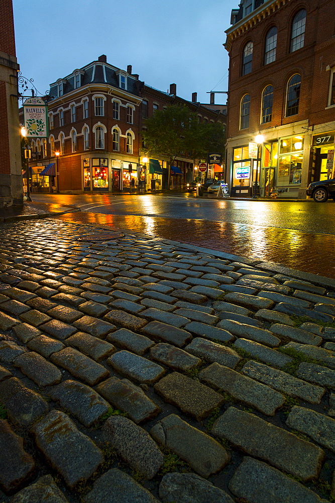 Fore Street at dusk, Portland, Maine