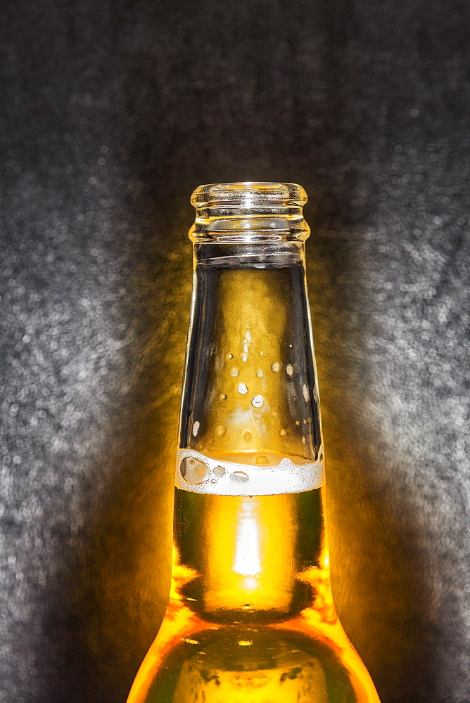 Studio shot of glass beer bottle