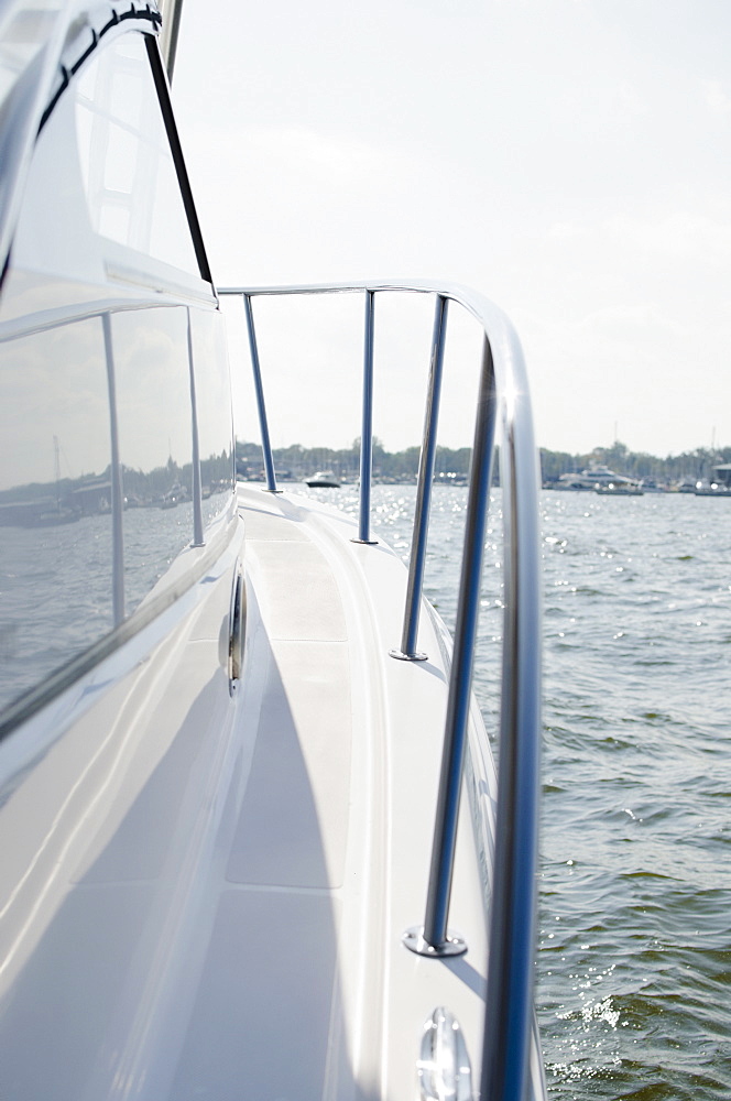 Close up of yacht bow with railings