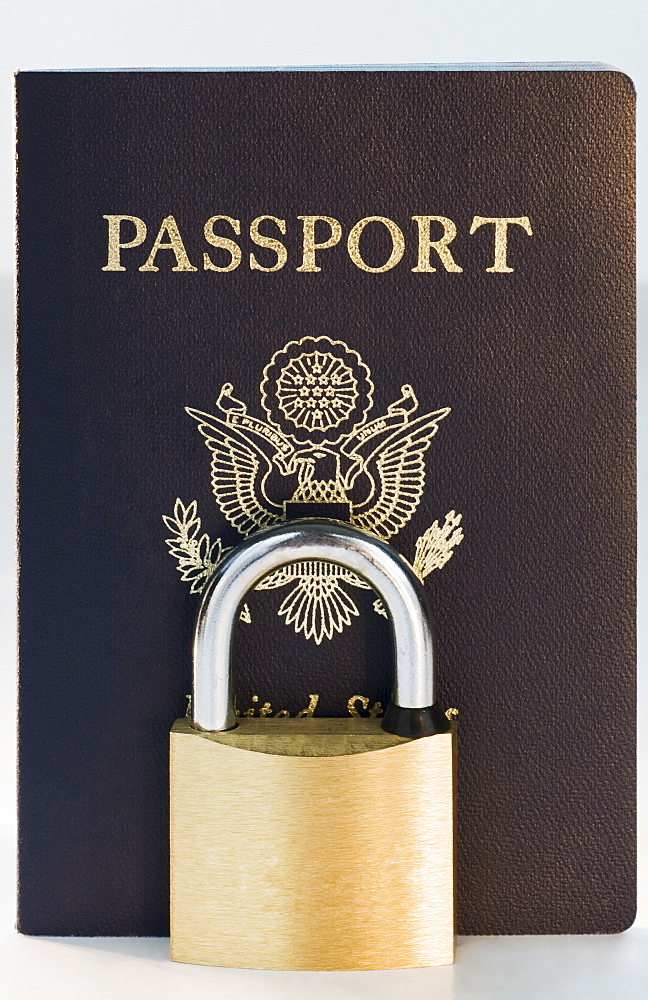 Close up of lock and passport