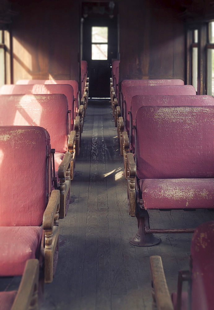 Aisle in old fashioned train passenger cart