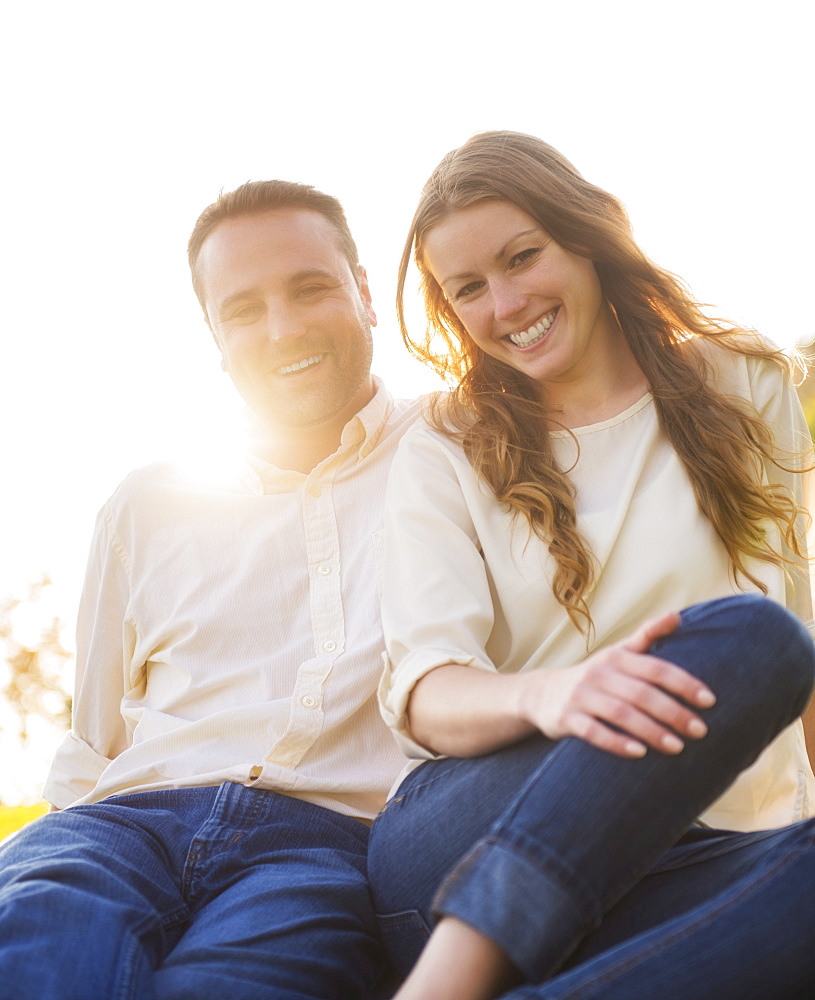 Couple embracing outdoors