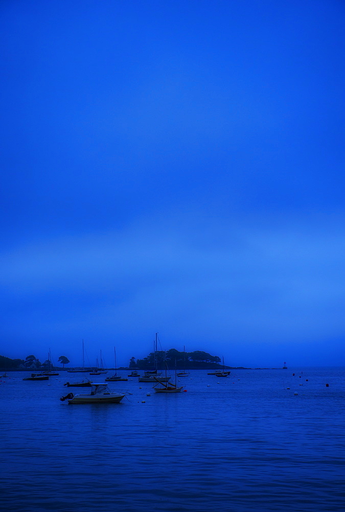 Boat on sea at dusk, Camden, Maine