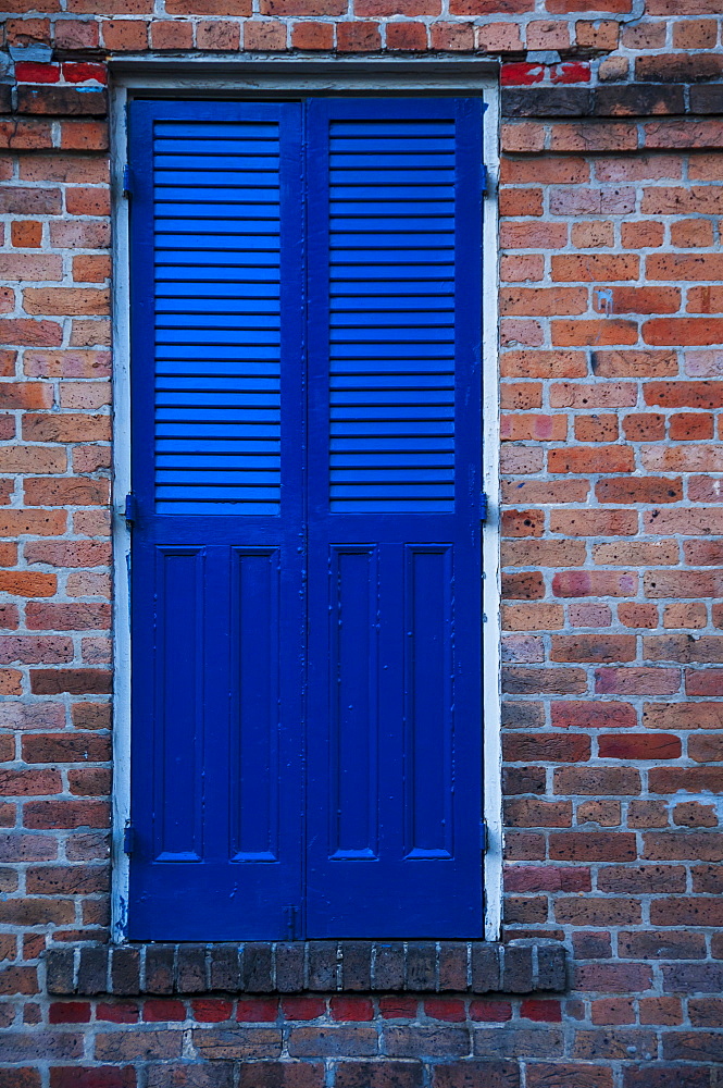 Blue window shutter, closed, USA, Louisiana, New Orleans