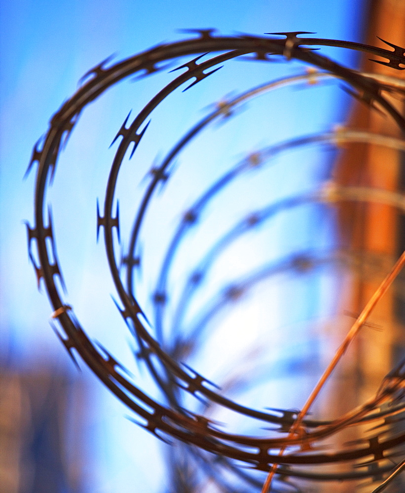 Close up of coiled razor wire