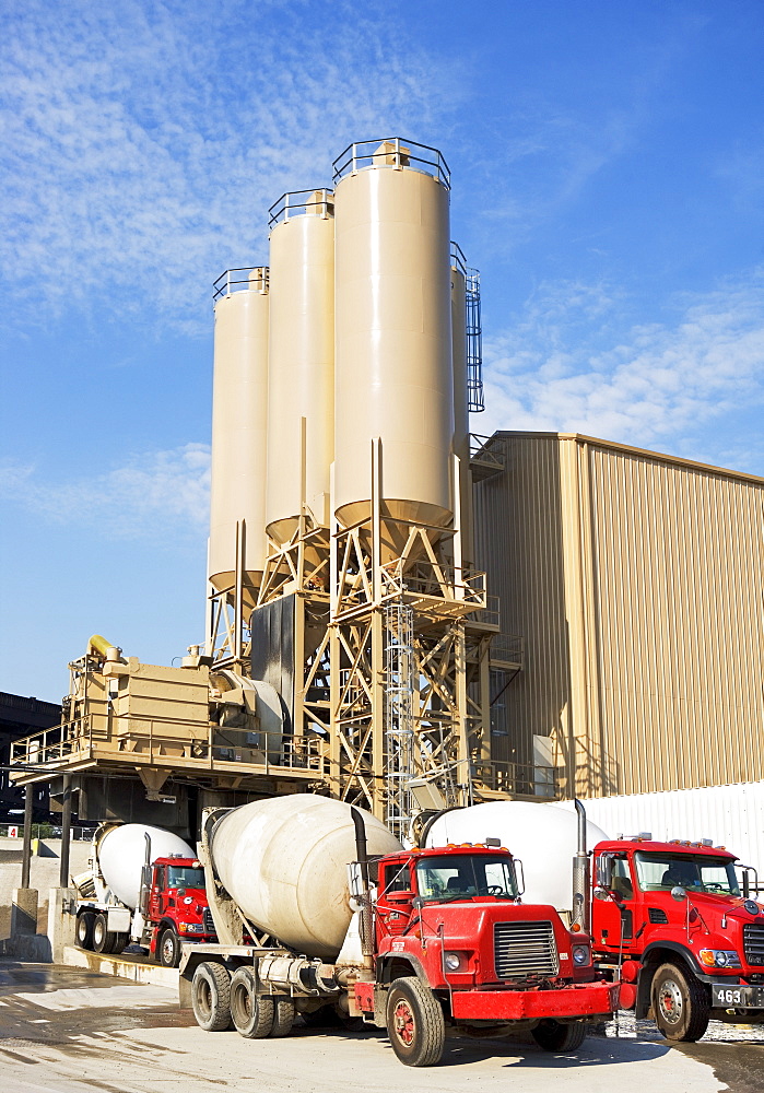 Cement trucks parked at cement plant