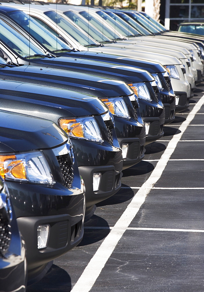 Row of cars in car lot