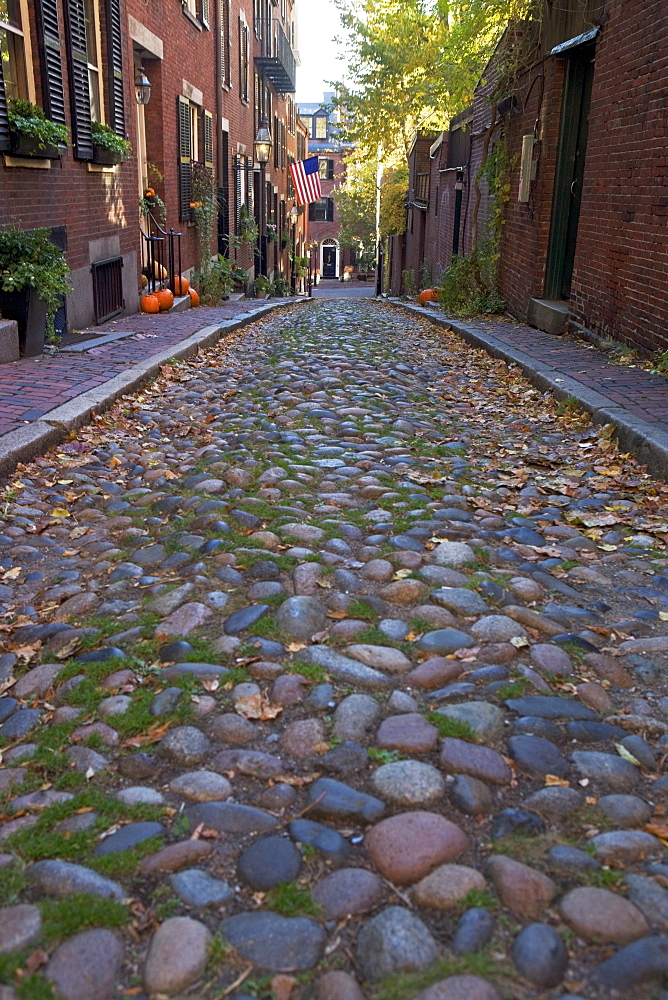 USA, Massachusetts, Boston, Beacon Hill, cobblestoned alley