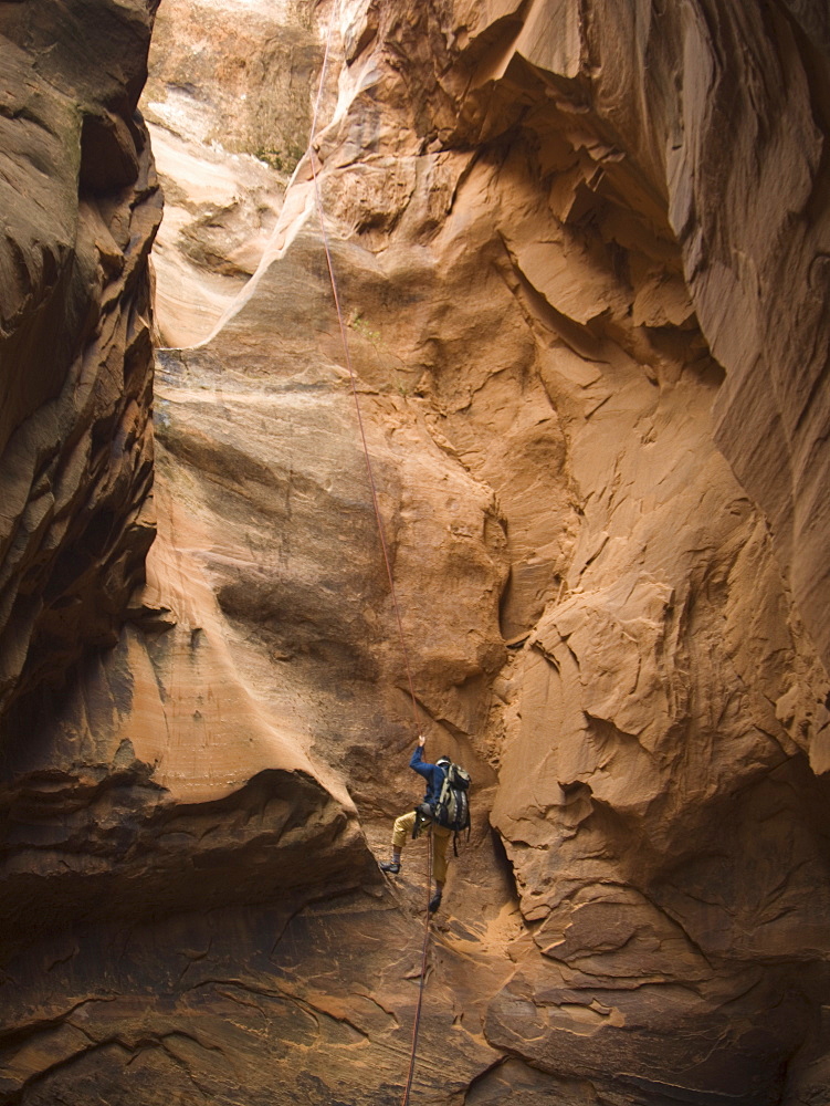 Man canyon rappelling