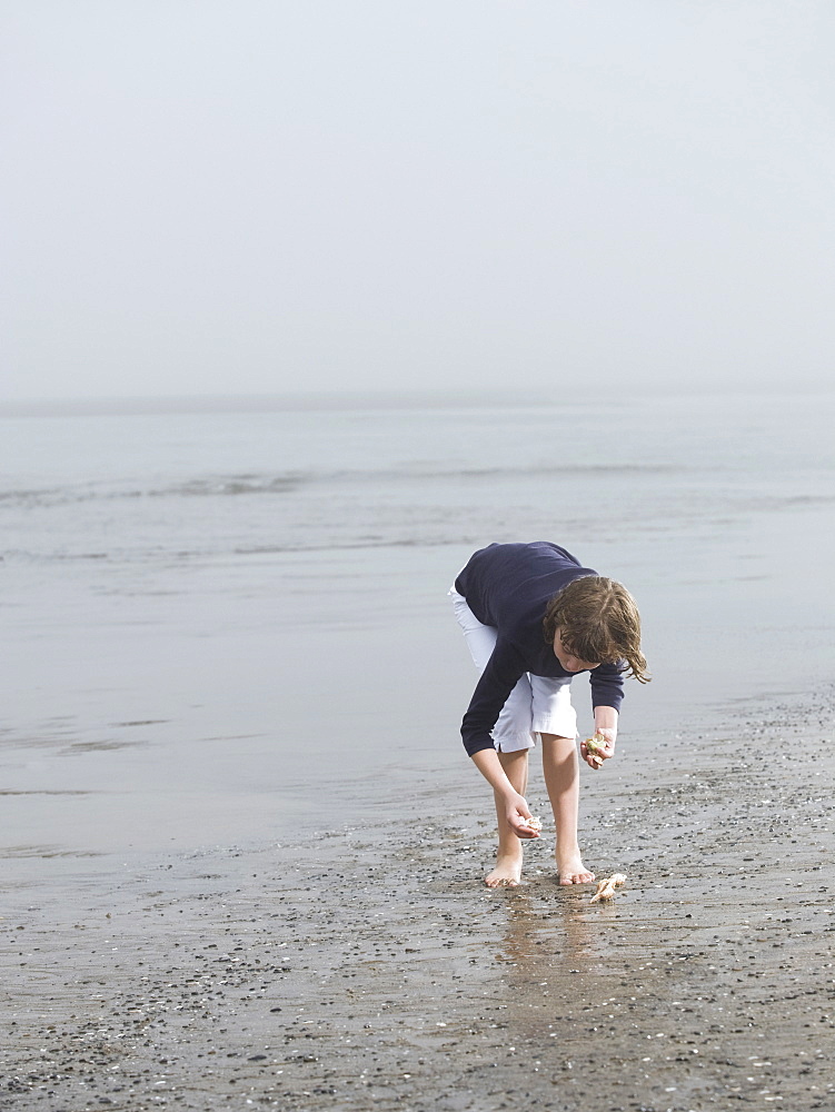 Girl finding seashells on beach