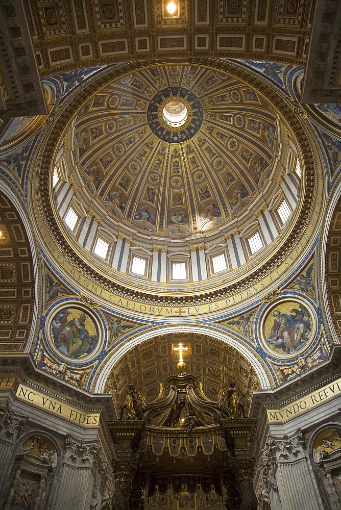 Interior view of dome and canopy in St. Peterâ€™s Basilica, Vatican City, Italy