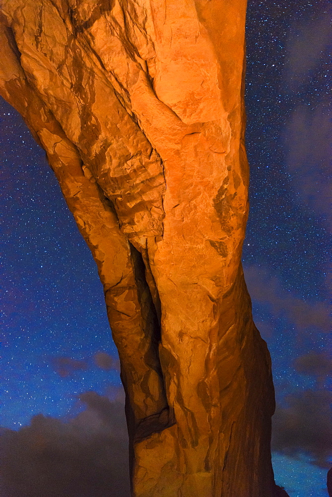 Close-up of natural arch at night, Arches National Park, Utah
