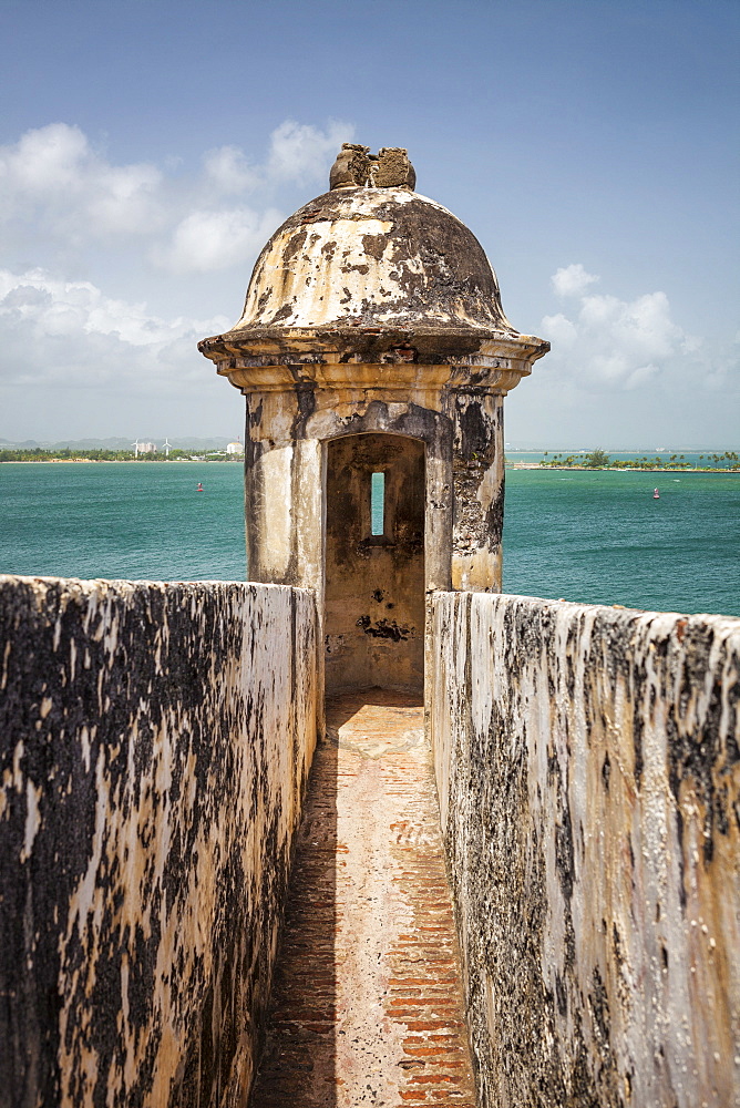 Morro Castle, Old weathered watchtower, El Morro, San Juan, Puerto Rico