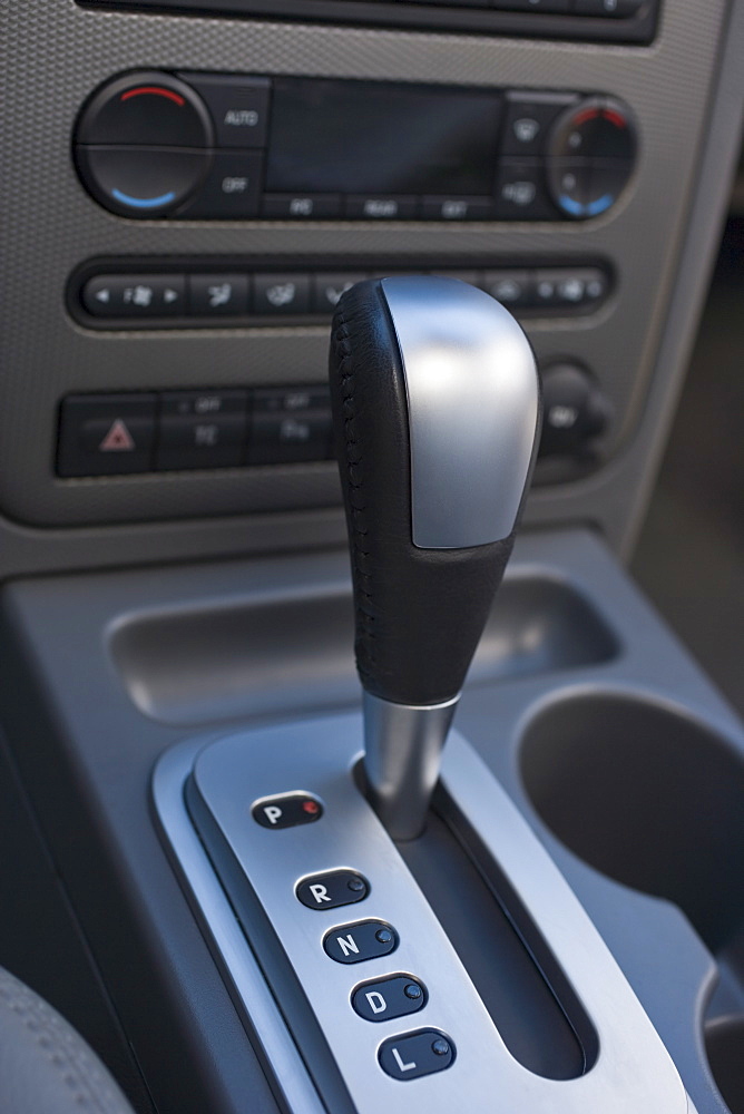 Close up of automatic gearshift in car